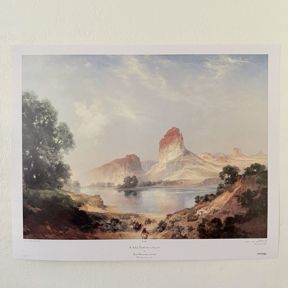Thomas Moran Collograph Poster Print An Indian Paradise 35x28” 1983 Vintage